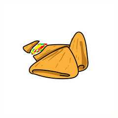 Illustration of the traditional food samosas eaten at the Ramadhan season, simple style is good for additional visual elements for the Ramdhan food theme