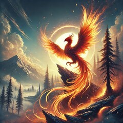 Phoenix Rising from Ashes A phoenix rising from ashes representi