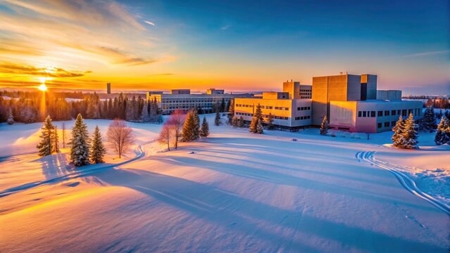 Fairbanks' UAF winter sunset: minimalist Alaska photography. Frozen landscape.