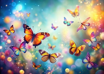 Flying butterflies flutter across a dreamy bokeh backdrop, forming an enchanting abstract animated wallpaper.
