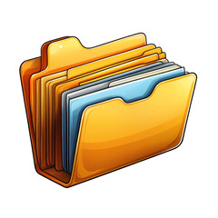 Organized Files: A cartoon-style illustration of a yellow folder brimming with colorful files, symbolizing organization, data storage, and efficient record-keeping.  