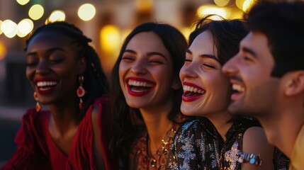 Fototapeta premium Laughing people, Diverse group of friends laughing together, enjoyin friendship, 