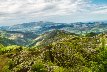 Naklejka premium Route to Covadonga, Lakes, Mountains, Cangas de Onis, Asturias, Picos de Europa, Spain