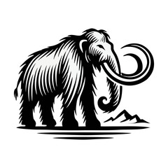 Fototapeta premium Mammoth silhouette. engrave black icon on white background