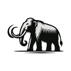 Obraz premium Mammoth silhouette. engrave black icon on white background
