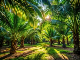 Obraz premium Immerse yourself in a tropical paradise: vibrant landscape photography showcasing lush palm leaves.