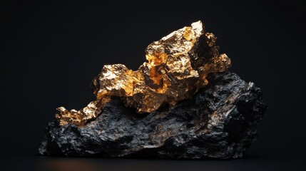 A detailed image of a gold nugget showcasing its natural form and luster, positioned on a black background to emphasize its brilliance