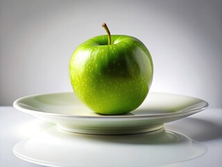 Juicy green apple rotates against a stark white, minimalist setting, captured in low light.