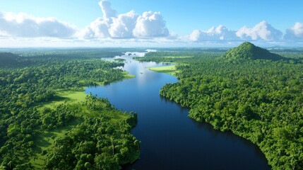 Aerial View of Lush Tropical River