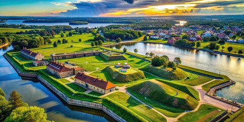 Majestic Fort Frederick dominates the Potomac River and C&O Canal; a stunning aerial drone perspective.