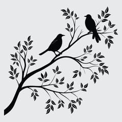 Bird's and branch  image silhouette vector art and illustration