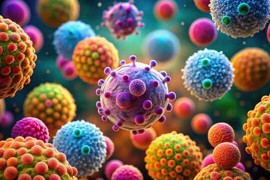 Microscopic view: leukemia blast cells in acute myeloid and lymphoblastic leukemia, aiding cellular pathology and cancer research.