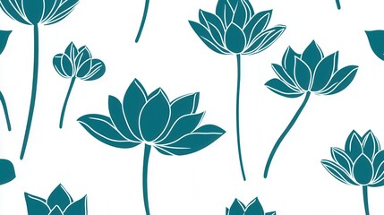 Simplified Geometric Water Lily Pattern Design Digital Art Nature Background Contemporary Style