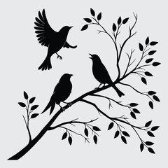 Bird's and branch  image silhouette vector art and illustration