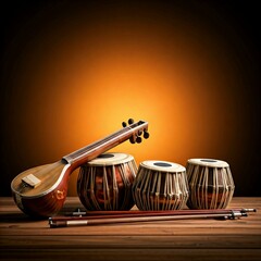 Indian classical music instruments on the table