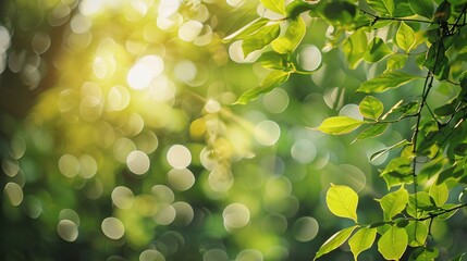 Fototapeta premium Sunlight through foliage creating bokeh, photorealistic and minimal style