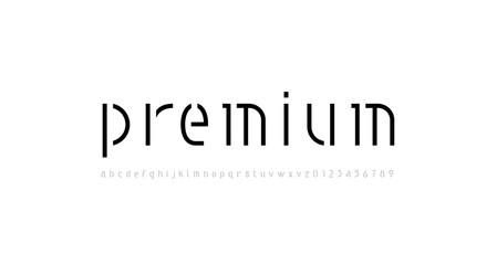 Font stencil alphabet made nouveau art deco style, lowercase letters from A to Z and numbers from 0 to 9, vector illustration 10EPS