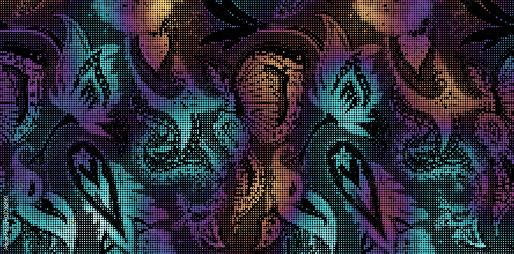 Poster abstract halftone textured illustration. vector blur paisley ornamental decorative background with h