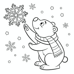 Christmas Bear and Snowflakes Coloring Page – A4 Printable
