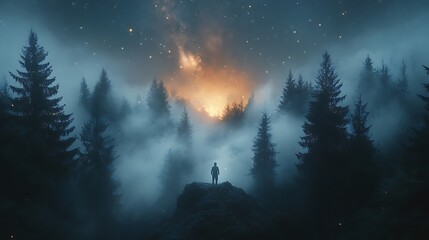 Fototapeta premium Silhouette in Fog with Cosmic Glow