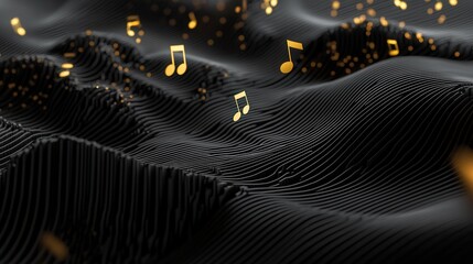 Music Festival Banner Black Wavy Lines Background Vibrant Notes Digital Design Creative Environment Abstract Concept