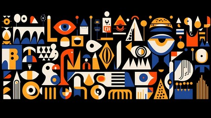 Geometric Communication Icons, a vibrant assembly of diverse communication symbols arranged in an intriguing pattern, showcasing connectivity and interaction.