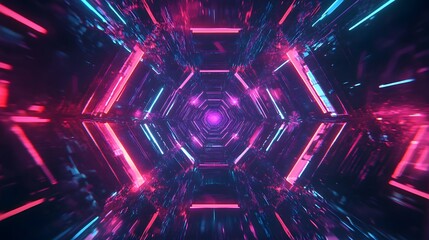 Obraz premium Abstract Hexagonal Neon Tunnel Digital Art