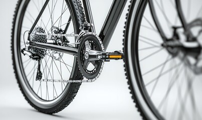Naklejka premium Black bicycle close-up, chain, wheels, drivetrain.