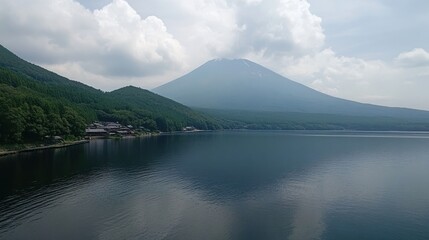 Serene Mountain Lake in Japan: Breathtaking View of Fuji