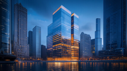 Obraz premium Modern High-Rise Buildings at Dusk