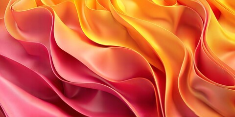Obraz premium Abstract flowing fabric-like waves in vibrant yellow, orange, and pink hues, creating a dynamic and soft texture that exudes warmth and energy.
