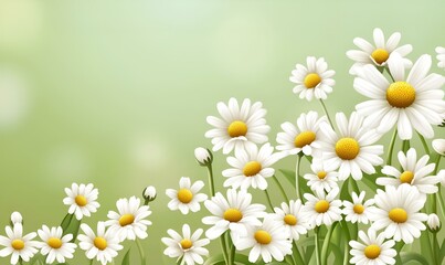 Fototapeta premium Cheerful Spring Landscape, vibrant daisies bloom under warm sunshine, creating a joyful border filled with life and color.