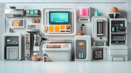 Fototapeta premium Fruit, character and modern concept: Grape-inspired AI, sci-fi control room.
