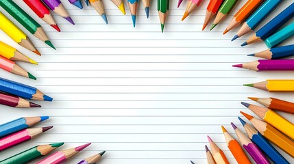 Obraz premium Vibrant Art Supplies, a cheerful arrangement of colorful pencils and scissors, perfect for inspiring creativity and artistic expression.