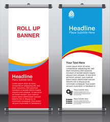 Vertical Business Roll Up Banner Design, Signboard Advertising Brochure Flyer Template Vector X-banner