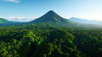 Tropical Rainforest with Volcanic Peak