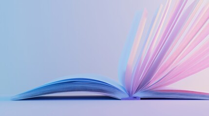 Colorful open book with pages in motion on a soft gradient background showcasing the beauty of...