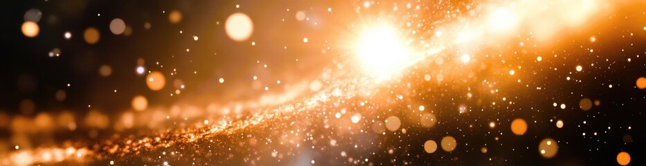 This mesmerizing cosmic view showcases a vibrant swirling galaxy surrounded by glowing particles and distant stars. The stunning details capture the beauty and vastness of space