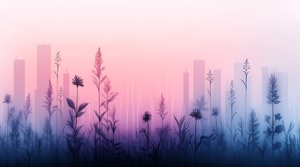 Serene silhouette of wildflowers against a pastel skyline at dusk, evoking tranquility