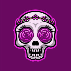 Cute Skull Head In Love With Rose Eyes Mascot Vector Illustration is perfect for your brand business