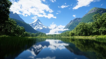 Fototapeta premium Serene Mountain Lake Landscape