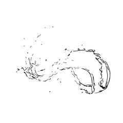 Black and white sketch of wave and water splash drawn by hand