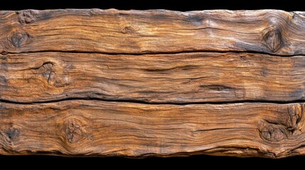 Rustic wooden plank with a textured surface on black background.