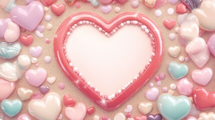 Fototapeta premium Romantic valentine's heart background sweet colorful hearts digital illustration soft environment top view concept