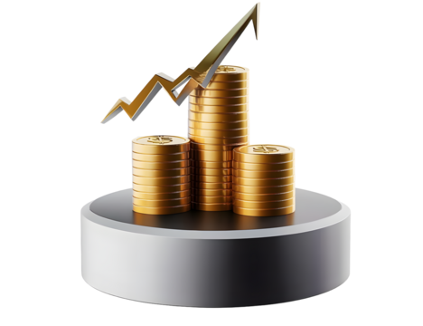 PNG growth money isolated on transparent 3d podium background with wealth financial business success finance graph stock profit investment chart.