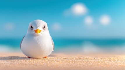 A small white bird sitting on top of a sandy beach