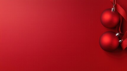 Two red christmas ornaments on a red background
