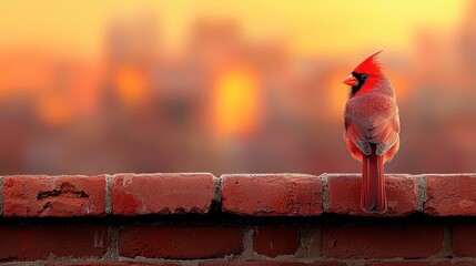 A red bird sitting on top of a brick wall
