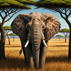An elephant in the African savannah 