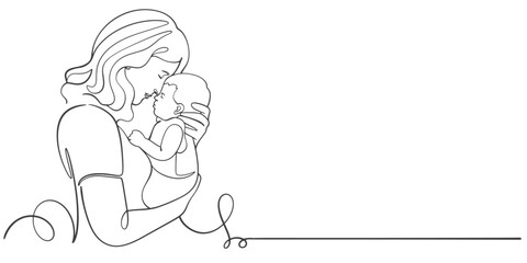 Mother and baby line art vector illustration, mothers day celebration background